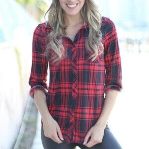 Red J. Crew buffalo plaid flannel button down top Size Extra Small XS